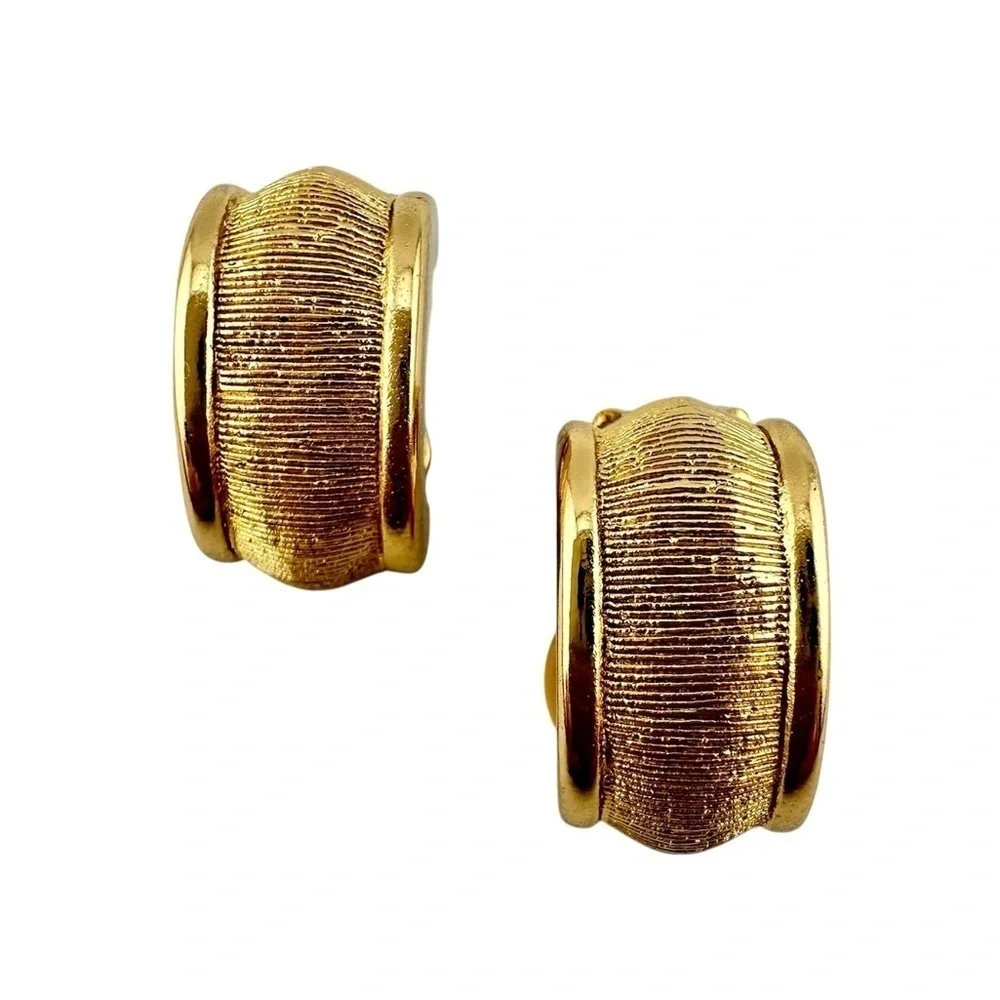 Vintage Christian Dior Earrings, Gold-tone Clip with Textured Design